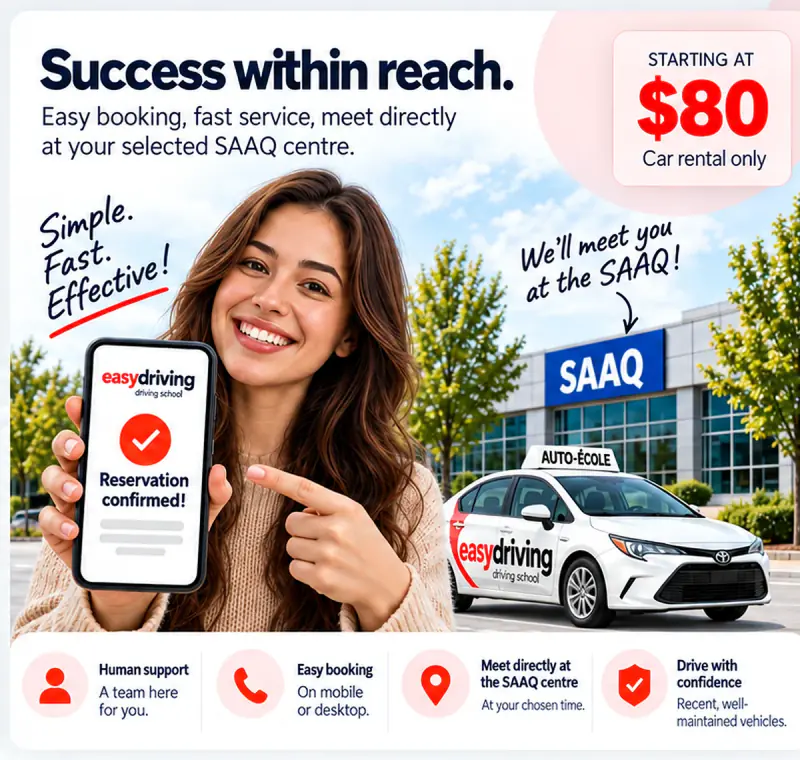 Easy Driving online booking and direct SAAQ meet-up