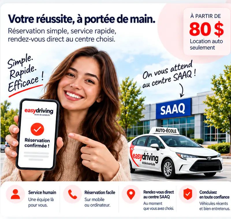 Réservation Easy Driving en ligne et rendez-vous direct à la SAAQ
